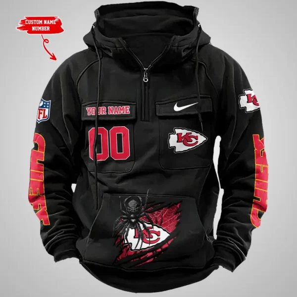 Kansas City Chiefs Long Sleeve Zipper Pocket Clothing Hooded Pullover Male Retro AZVMHD1203 - Image 2