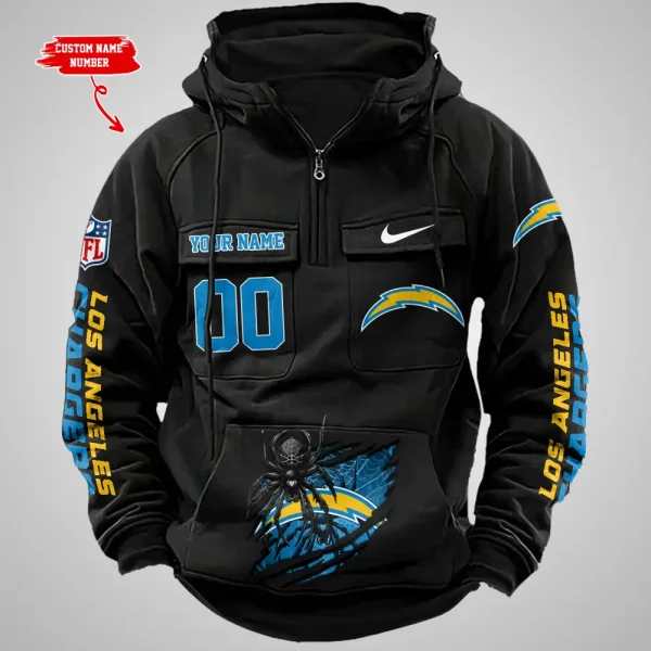 Los Angeles Chargers Long Sleeve Zipper Pocket Clothing Hooded Pullover Male Retro AZVMHD1205 - Image 2