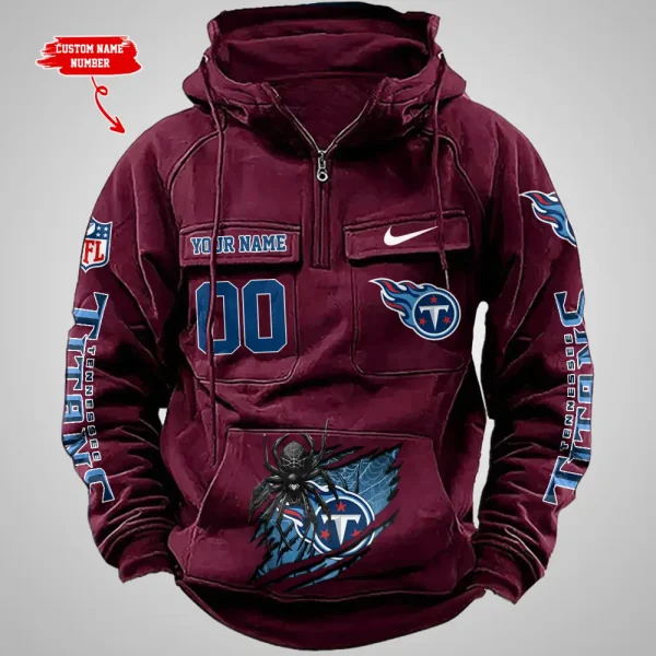 Tennessee Titans Long Sleeve Zipper Pocket Clothing Hooded Pullover Male Retro AZVMHD1218 - Image 2