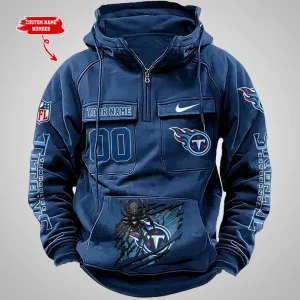 Tennessee Titans Long Sleeve Zipper Pocket Clothing Hooded Pullover Male Retro AZVMHD1218