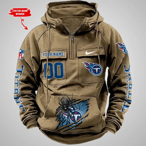Tennessee Titans Long Sleeve Zipper Pocket Clothing Hooded Pullover Male Retro AZVMHD1218 - Image 3