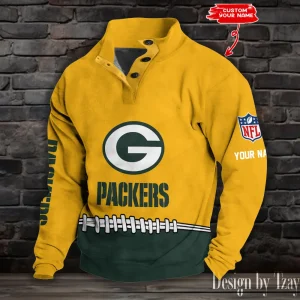 Green Bay Packers Casual Long Sleeve Button Up Sweatshirt S9DBSCH2328