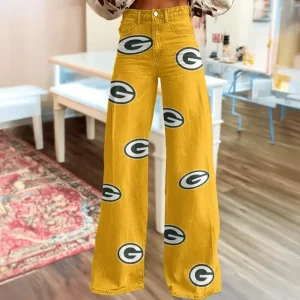 Green Bay Packers Jeans Loose Straight Leg Trousers Trendy SPTJLSLT004