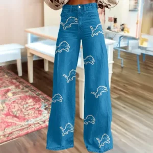 Detroit Lions Jeans Loose Straight Leg Trousers Trendy SPTJLSLT028