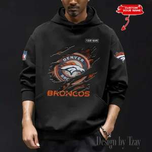 Denver Broncos Men's Loose Long Sleeve Multiple Pocket Hoodie SPTLLSMPH081