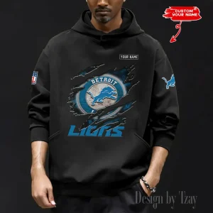 Detroit Lions Men's Loose Long Sleeve Multiple Pocket Hoodie SPTLLSMPH082