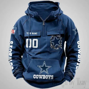 Dallas Cowboys Long Sleeve Zipper Pocket Clothing Hooded Pullover Male Retro AZVMHD1228