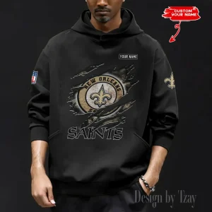 New Orleans Saints Men's Loose Long Sleeve Multiple Pocket Hoodie SPTLLSMPH094
