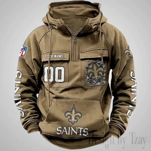 New Orleans Saints Long Sleeve Zipper Pocket Clothing Hooded Pullover Male Retro AZVMHD1242