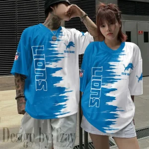 Detroit Lions Couple T-shirts Custom Any Name And Number Gifts For Fan SPTCT076