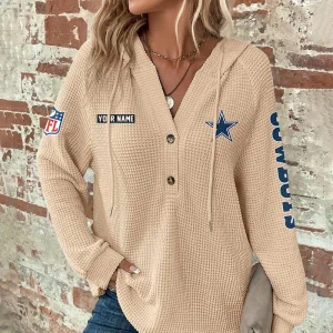Dallas Cowboys Autumn Winter Women's Long Sleeve Hoodie Button SPTAWLSHB041