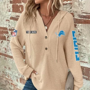 Detroit Lions Autumn Winter Women's Long Sleeve Hoodie Button SPTAWLSHB043