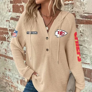 Kansas City Chiefs Autumn Winter Women's Long Sleeve Hoodie Button SPTAWLSHB048