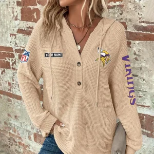 Minnesota Vikings Autumn Winter Women's Long Sleeve Hoodie Button SPTAWLSHB053