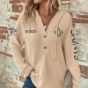 New Orleans Saints  Autumn Winter Women's Long Sleeve Hoodie Button SPTAWLSHB055