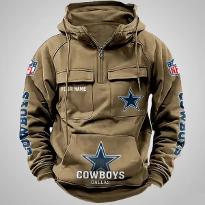 Dallas Cowboys Long Sleeve Zipper Pocket Clothing Hooded Pullover Male Retro AZVMHD1261