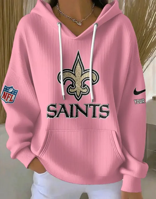 New Orleans Saints Women Ribbed Hoodie SPTWRBHD055 - Image 2