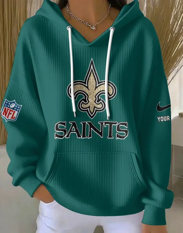 New Orleans Saints Women Ribbed Hoodie SPTWRBHD055 - Image 5
