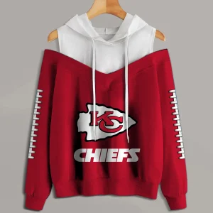Kansas City Chiefs 2 In 1 Color Block Cold Shoulder Hoodie New Trends098 ANTCSH016