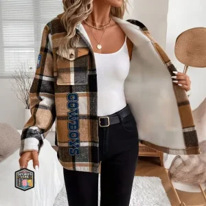 Dallas Cowboys Women's Casual Plaid Hooded Jacket With Fleece Lining SPTCPHJWL003