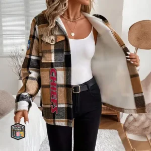 Kansas City Chiefs Women's Casual Plaid Hooded Jacket With Fleece Lining SPTCPHJWL006