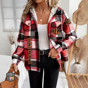 Cincinnati Bengals Women's Casual Plaid Hooded Jacket With Fleece Lining SPTCPHJWL028