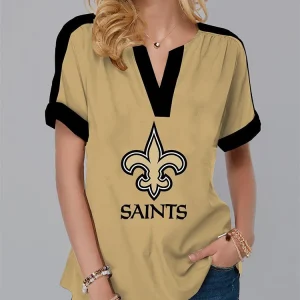 New Orleans Saints Fashion Short Sleeve V-Neck Shirt AZSSV015