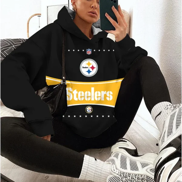 Pittsburgh Steelers Printed Hooded Pocket Pullover Hoodie AZCHD341