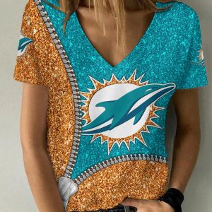 Miami Dolphins Personalized V-neck Women T-shirt BG680
