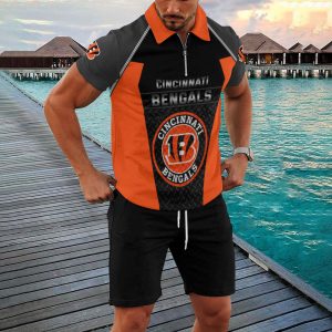 Cincinnati Bengals Zip Polo Shirt And Shorts Men GB22