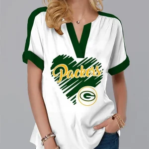 Green Bay Packers Fashion Short Sleeve V-Neck Shirt AZSSV010