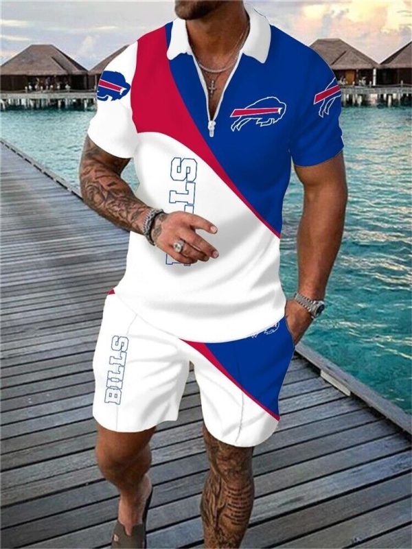 Buffalo Bills Zip Polo Shirt And Shorts Men GB80