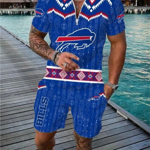 Buffalo Bills Zip Polo Shirt And Shorts Men GB82