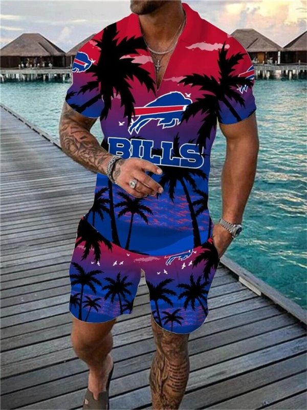 Buffalo Bills Zip Polo Shirt And Shorts Men GB83