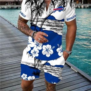 Buffalo Bills Zip Polo Shirt And Shorts Men GB85