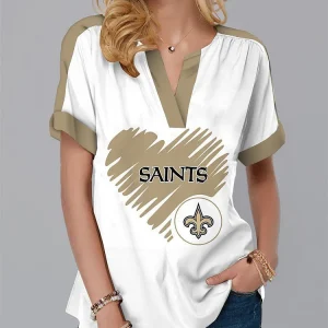 New Orleans Saints Fashion Short Sleeve V-Neck Shirt AZSSV016