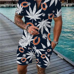 Chicago Bears Zip Polo Shirt And Shorts Men GB39