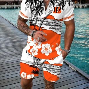 Cincinnati Bengals Zip Polo Shirt And Shorts Men GB30
