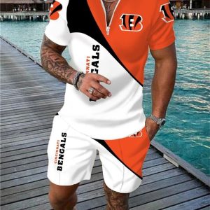 Cincinnati Bengals Zip Polo Shirt And Shorts Men GB32