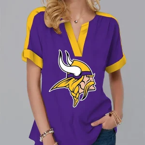 Minnesota Vikings Fashion Short Sleeve V-Neck Shirt AZSSV020