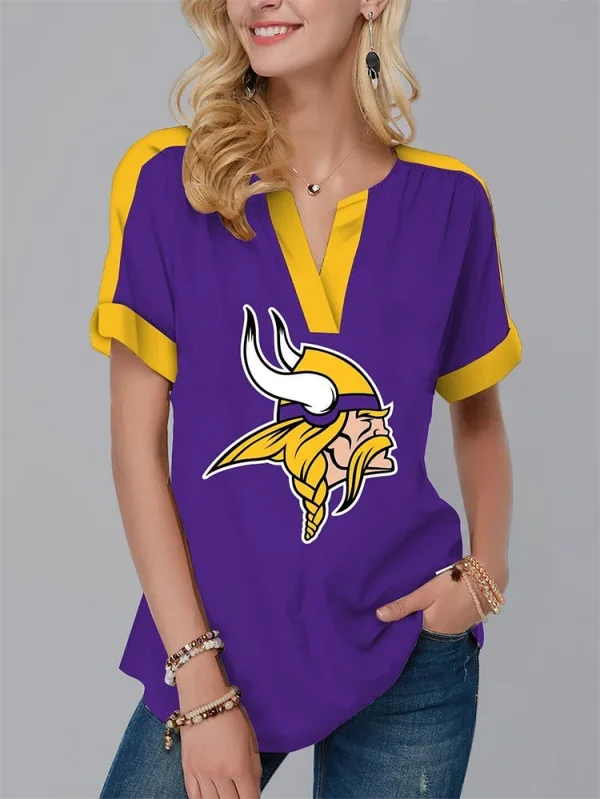 Minnesota Vikings Fashion Short Sleeve V-Neck Shirt AZSSV020