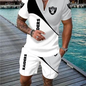 Las Vegas Raiders Zip Polo Shirt And Shorts Men GB120