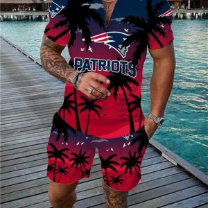New England Patriots Zip Polo Shirt And Shorts Men GB117