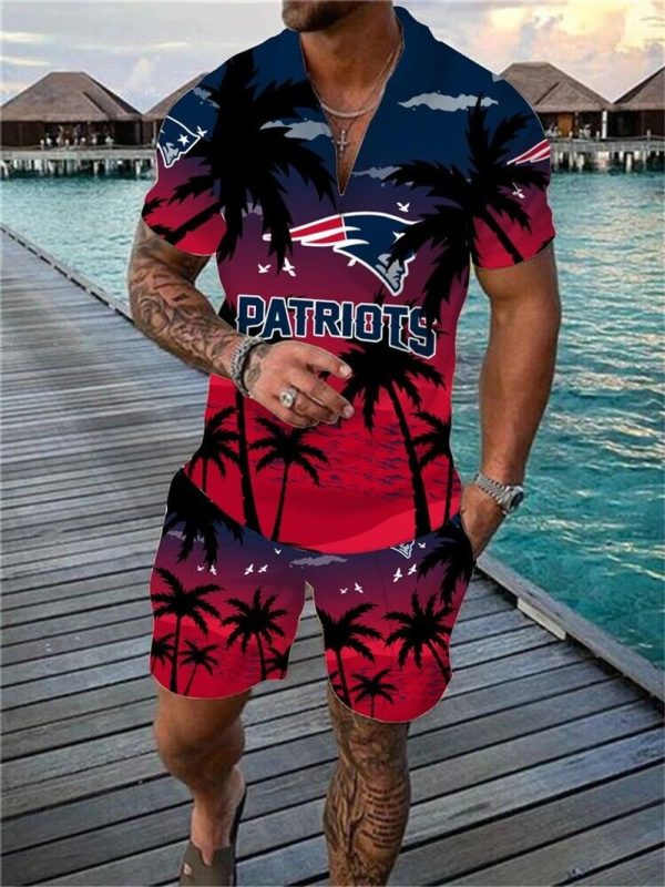 New England Patriots Zip Polo Shirt And Shorts Men GB117