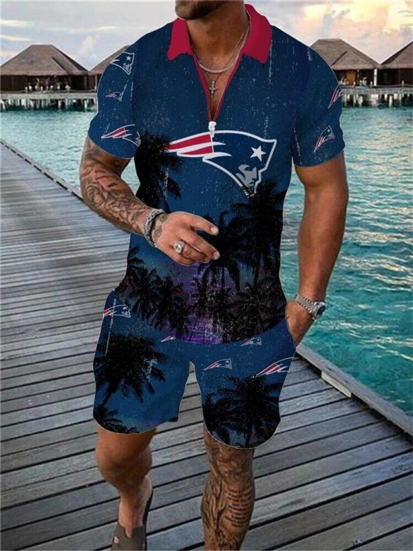 New England Patriots Zip Polo Shirt And Shorts Men GB118