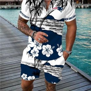 New England Patriots Zip Polo Shirt And Shorts Men GB119