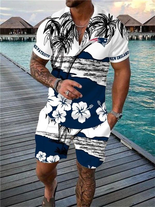 New England Patriots Zip Polo Shirt And Shorts Men GB119