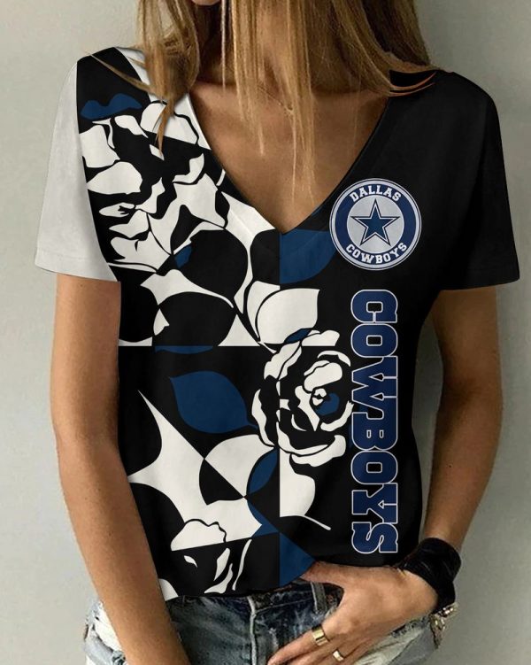 Dallas Cowboys Personalized V-neck Women T-shirt AGCWTS372