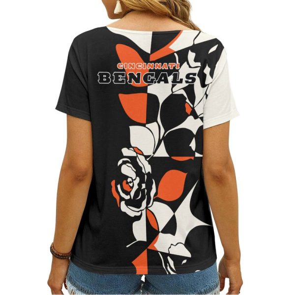 Cincinnati Bengals Flower Pattern V-neck Women T-shirt AGCWTS376 - Image 2