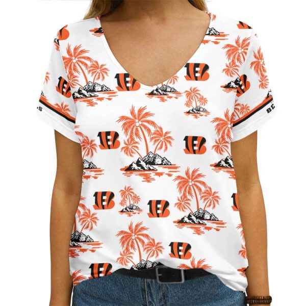 Cincinnati Bengals Summer Collection V-neck Women T-shirt | Shorts BG699